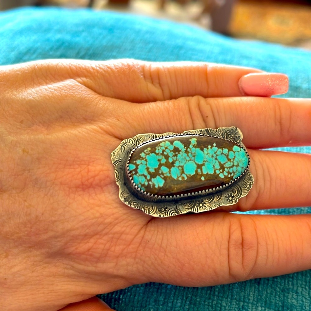 Sterling silver and Turquoise  size 10 , item # 0006
